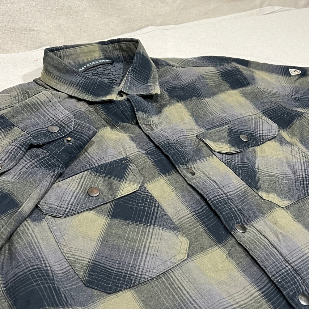 KUHL Mens Plaid Flannel Sherpa Lined Snap Front Shirt Jacket Size M